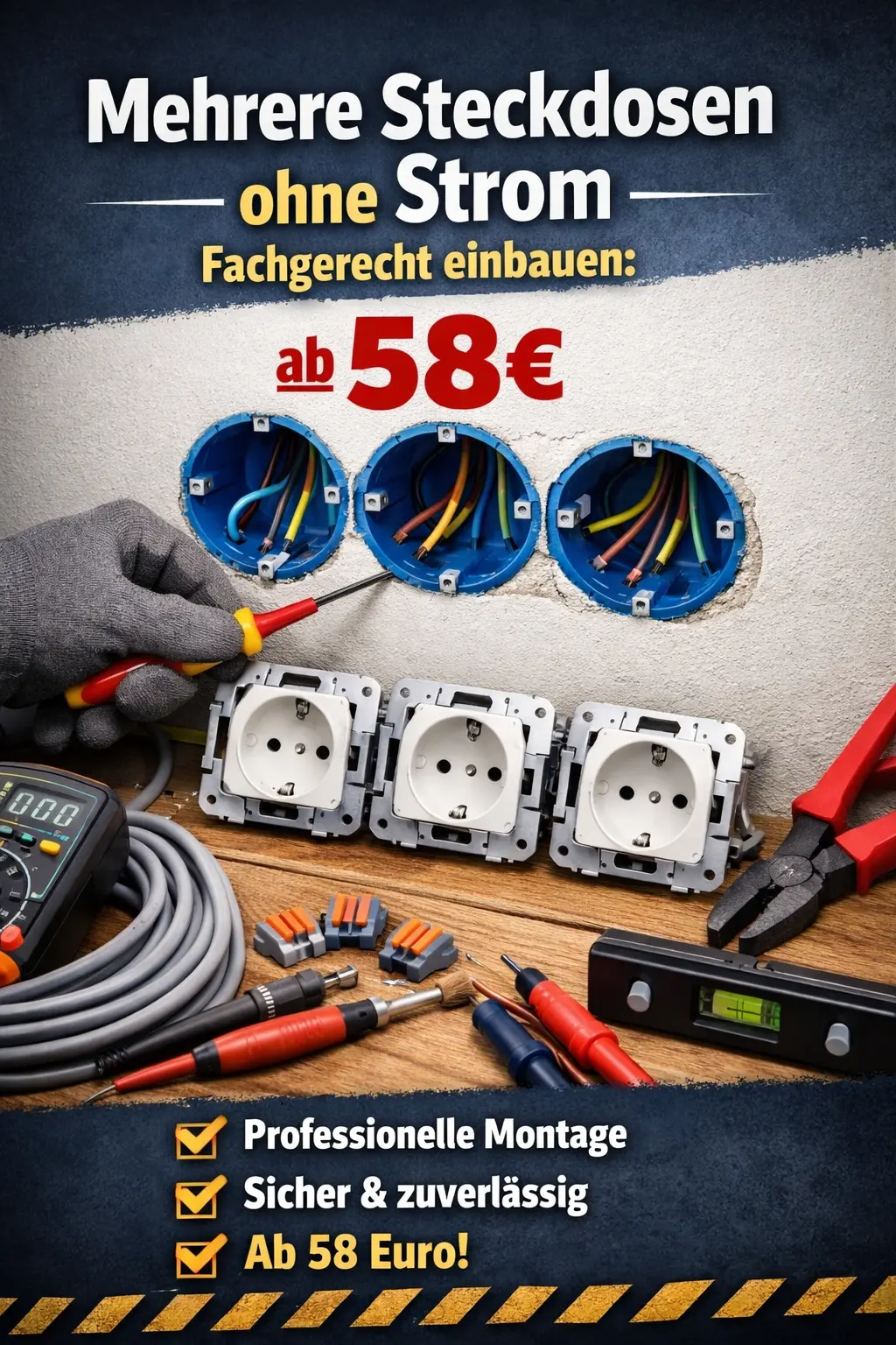 Mehrere steckdosen ohne strom fachgerecht einbauen: ab 58€