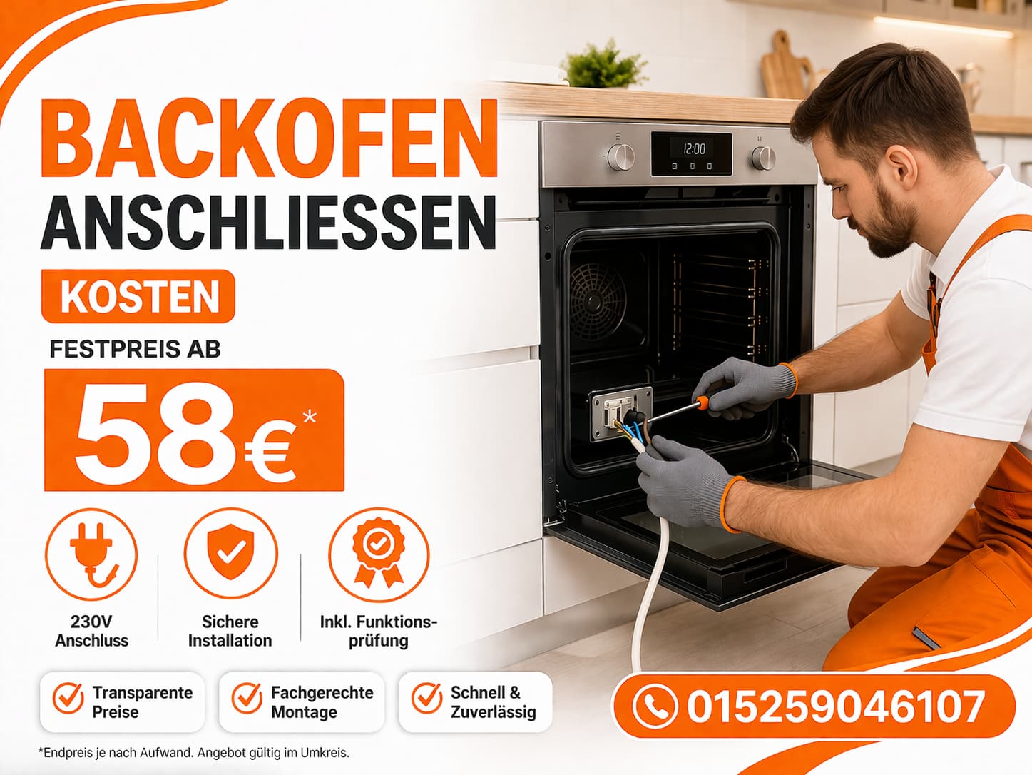 Backofen anschließen kosten fachgerecht einbauen – ab 58 €