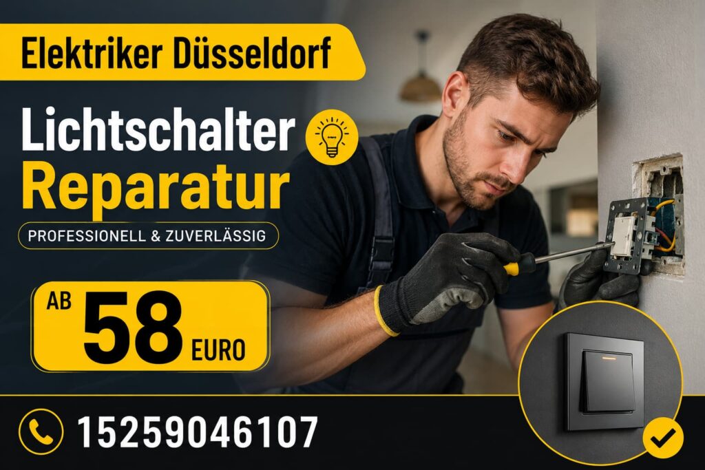 Elektriker repairing a wall switch in a modern home with professional tools and fast electrical service.